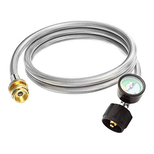 MOFLAME 6FT Propane Stainless Steel Braided Hose Regulator Adapter with Tank Gauge Level Indicator-Suitable for Blackstone Griddle-coleman grill stove-Weber Q Grill.-Buddy Heater-Table top grill