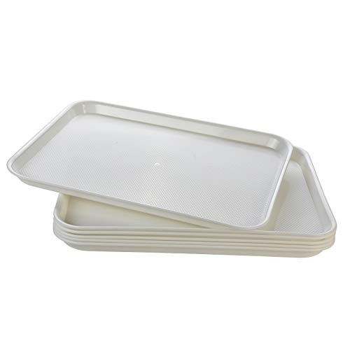 Eslite Rectangular Plastic Serving Trays-Fast Food Serving Cafeteria Trays-17inchX13inch-Set of 6-White-