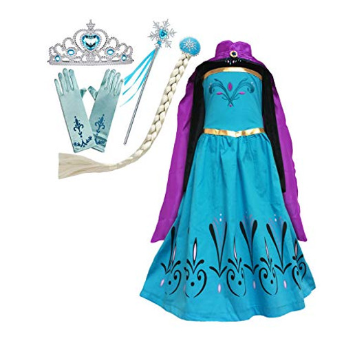 Cokos Box Girls Coronation Dress Cape Cloak Tiara Crown Gloves Snowflake Wand Wig Set 7 to 8 Years- Blue Purple Cokos Box Girls Coronation Dress Cape Cloak Tiara Crown Gloves Snowflake Wand Wig Set 7 to 8 Years- Blue Purple