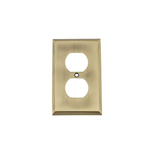 Nostalgic Warehouse 719704 New York Switch Plate with Outlet Antique Brass