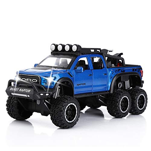 Toy Pickup Trucks for Boys F150 Raptor Diecast Metal Model Car with Sound and Light for Kids Age 3 Year and up Blue