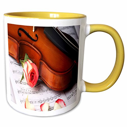 3dRose 194904_8 Print Of Violin And Rose On Sheet Music Mug 11 oz