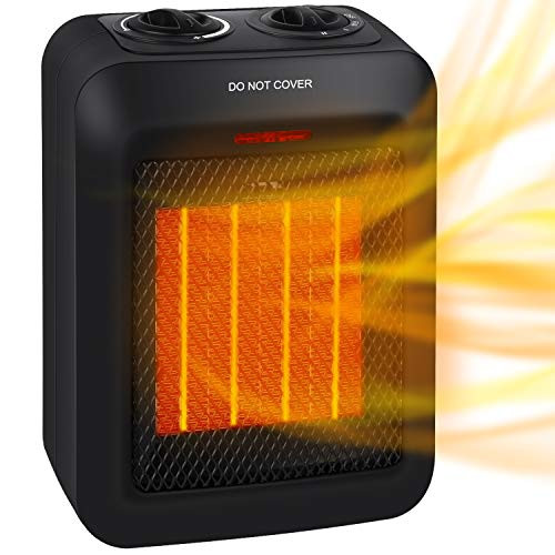 Portable Ceramic Space Heater with Adjustable Thermostat for Home and Office- Electric Desktop Heater with Overheats Protection and Tip Over Protection- 750W/1500W