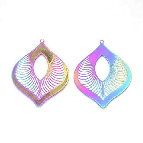 Fashewelry 50Pcs Colorful Filigree Hollow Flat Leaf Pendants Multi-Color Stainless Steel Tree Branch Leaves Cutout Charms Etched Metal Embellishments 63x51mm for Jewelry Necklace Keychain Crafts Fashewelry 50Pcs Colorful Filigree Hollow Flat Leaf Pendants Multi-Color Stainless Steel Tree Branch Leaves Cutout Charms Etched Metal Embellishments 63x51mm for Jewelry Necklace Keychain Crafts