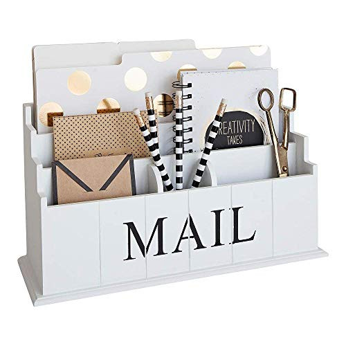 White Wooden Mail Organizer - 3 Tier White Desk Organizer - Rustic Country Mail Sorter - Kitchen Counter Organizer Mail Holder