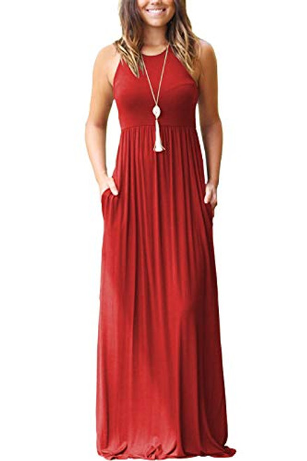 OURS Women's Casaal Sleeveless Racerback Maxi Dresses Summer Long Dresses with Pockets -Sleeveless-A red- L- OURS Women's Casaal Sleeveless Racerback Maxi Dresses Summer Long Dresses with Pockets -Sleeveless-A red- L-