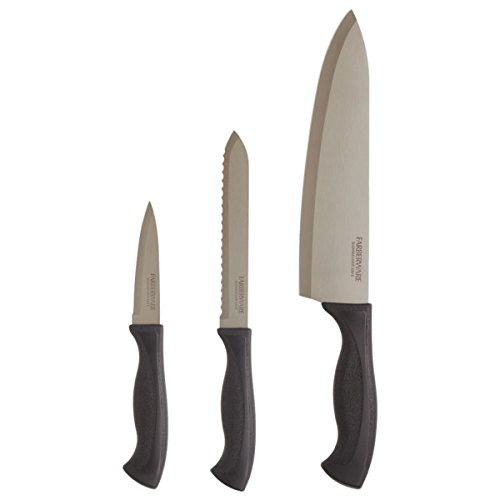 Farberware 5218075 Armor Dishwasher Safe 3-Piece Chef Knife Set Black
