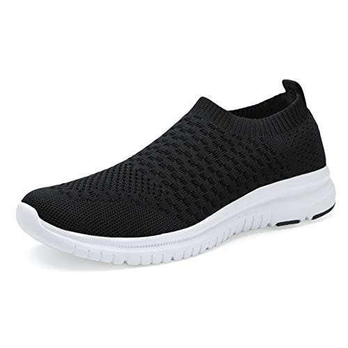 YDB Women's Walking Shoes Lightweight Running Sneakers Comfortable Fashion Gym Sport Shoes Breathable Sock Casual Shoes -Black White014- Numeric_10-