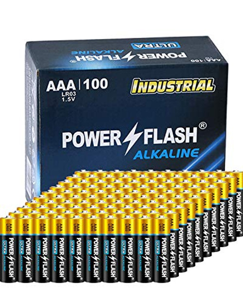 POWER FLASH AAA Batteries with Fresh Date - 100 Count Industrial Pack - Ultra Long-Lasting Triple A Alkaline Battery POWER FLASH AAA Batteries with Fresh Date - 100 Count Industrial Pack - Ultra Long-Lasting Triple A Alkaline Battery