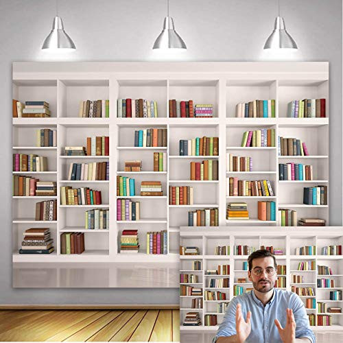 Bookshelf Backdrop Bookcase Backdrops Library Backdrop Office Backdrop for Video Conference Vintage Party Background Books Decoration Photo Studio Props -7X5FT-