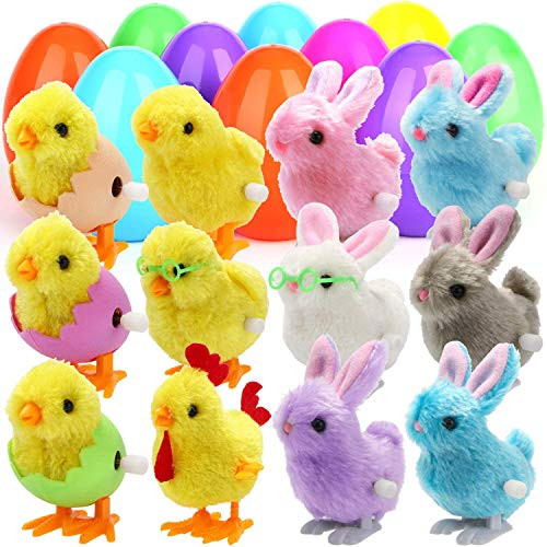 Sizonjoy 12 Pack Filled Easter Eggs with Wind-Up Toys-Easter Theme Party Favor-Basket Stuffers Fillers- Easter Eggs Hunt -Chicks  and  Bunnies- -12pack-