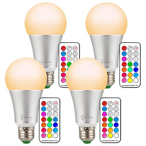 LumenBasic 60 Watt Color Changing Light Bulbs RGB with Warm White E27 with Remote Control and Wall Switch Control Dimmable RGBWW 10w Multicolor Bedroom Lights Color and Decoration