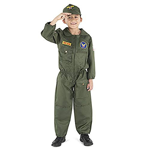Dress Up America Fighter Pilot Costume - Air Force Pilot Costume - WW2 Fighter Pilot Dress Up for Boys and Girls Green