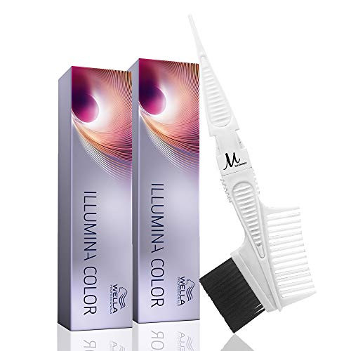 WeIIa Illumina Color 7/ Medium Blonde/Neutral Permanent Creme Hair Colors and M Hair Designs Tint Brush -Bundle - 3 items-