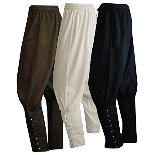 Men's Ankle Banded Pants Medieval Viking Navigator Pirate Costume Trousers Renaissance Gothic Pants- Black- XX-Large