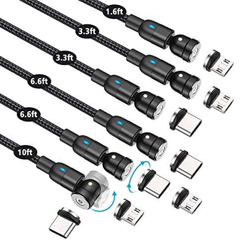Magnetic Charging Cable -6-Pack- 1.6ft/3.3ft/3.3ft/6.6ft/6.6ft/10ft-- Melonboy 360 and 180 Rotation Magnetic Phone Charger- 3 in 1 Magnetic Cable Compatible with Micro USB- Type C Magnetic Charging Cable -6-Pack- 1.6ft/3.3ft/3.3ft/6.6ft/6.6ft/10ft-- Melonboy 360 and 180 Rotation Magnetic Phone Charger- 3 in 1 Magnetic Cable Compatible with Micro USB- Type C