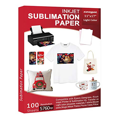 Sublimation Paper 11 x 17 Inches 100 Sheets- for Inkjet Printer with Sublimation Ink Epson- Sawgrass- Ricoch- Heat Transfer Sublimation for Mugs T-shirts Light Fabric