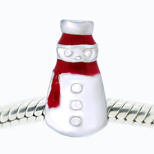 The Kiss Christma Snowman with Red Scarf Enamel 925 Sterling Silver Charm Bead Fits European Bracelet