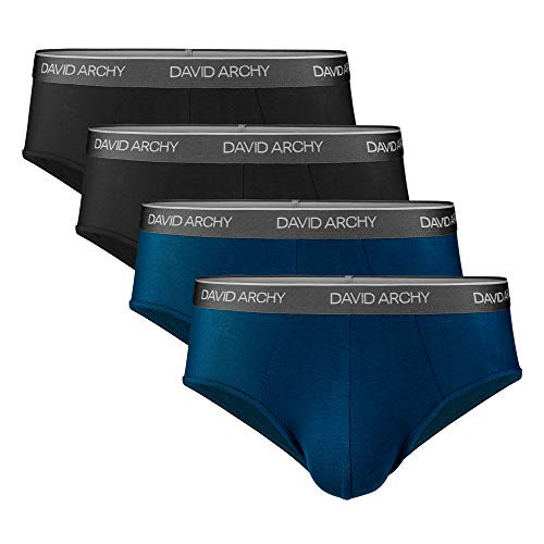 DAVID ARCHY Men's Underwear Bamboo Rayon Breathable Ultra Soft Comfort Lightweight Pouch Briefs No Fly in 4 Pack -L- Black/Navy Blue- DAVID ARCHY Men's Underwear Bamboo Rayon Breathable Ultra Soft Comfort Lightweight Pouch Briefs No Fly in 4 Pack -L- Black/Navy Blue-