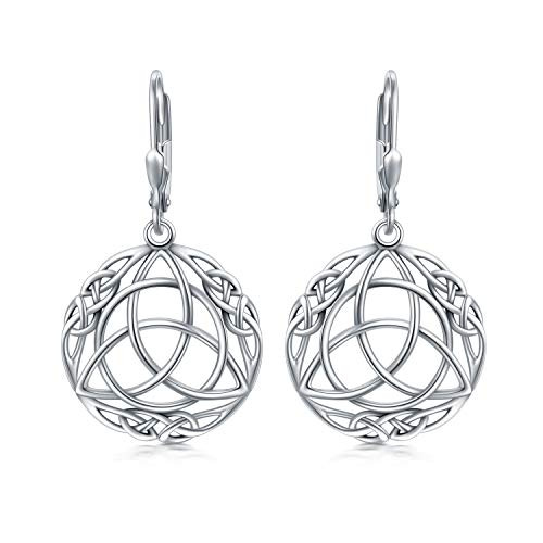 Sterling Silver Triquetra Trinity Celtic Knot Dangle Drop Earrings for Women Vintage Round Lucky Irish Celtic Jewelry Sterling Silver Triquetra Trinity Celtic Knot Dangle Drop Earrings for Women Vintage Round Lucky Irish Celtic Jewelry