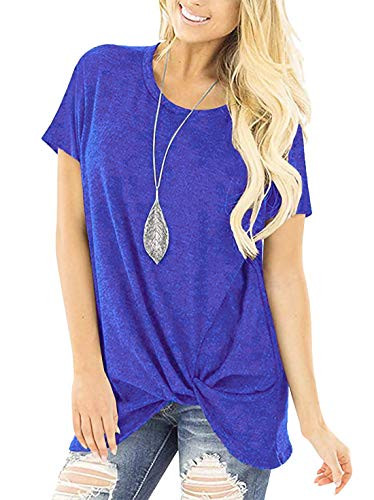 Durzasvo Women's Cute Comfy Front Twist Knot Shirt Summer Long Loose Fit Solid Color T-Shirt Top Purple S
