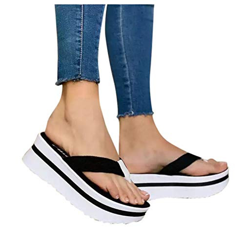 Aniywn Women's Platform Flip Flops Casual Comfort Sandals Wedge Thong Slippers Lightweight Summer Flats Black