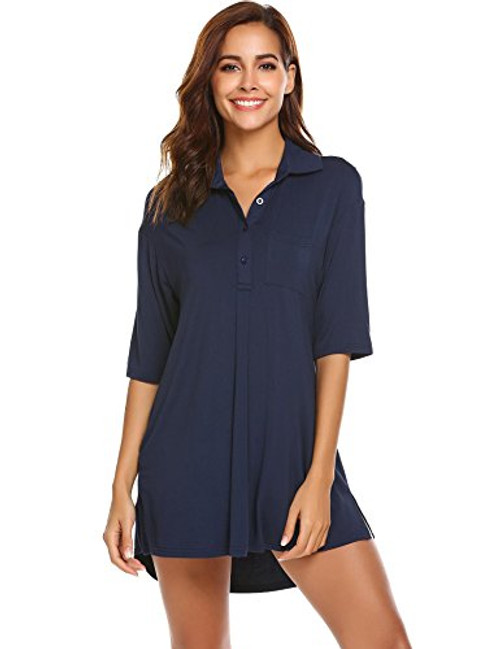 Acecor Womens Nightshirt V Neck Boyfriend Sleepwear Shirts Loose Sleeve Button Sleep Tee S-XXL Acecor Womens Nightshirt V Neck Boyfriend Sleepwear Shirts Loose Sleeve Button Sleep Tee S-XXL