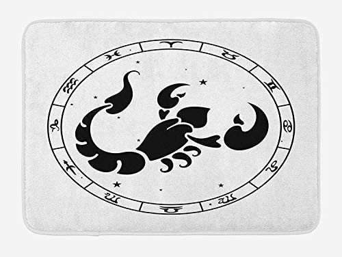TAQATS Zodiac Scorpio Bath Mat- Circular Astrological Chart with Abstract Animal in The Middle with Stars- Plush Bathroom Decor Mat with Non Slip Backing- 23.6 W X 15.7 W Inches- Multicolor