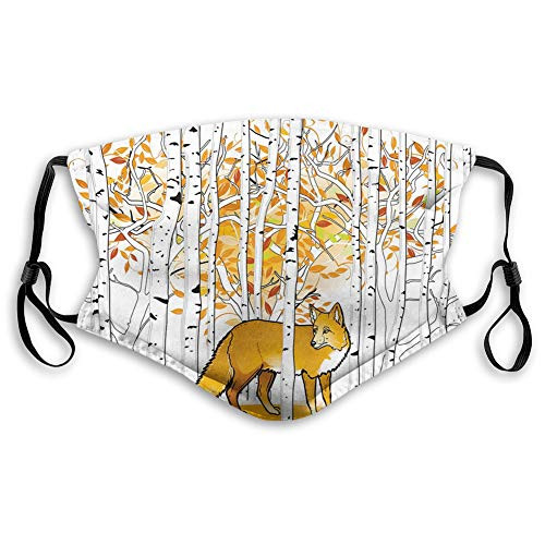 Comfortable Printed mask-Hunting- Fox Hunting in Autumn Forest Birch Trees Rustic Life Wilderness Animal-Orange White Black-Windproof Facial decorations for Teens Size?S