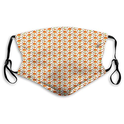 Comfortable Printed mask-Fox- Forest Fauna and Flora with Foxes Leaf and Mushrooms Nature Pattern- Brown Orange Fruits Green-Windproof Facial decorations for Adults Size?M