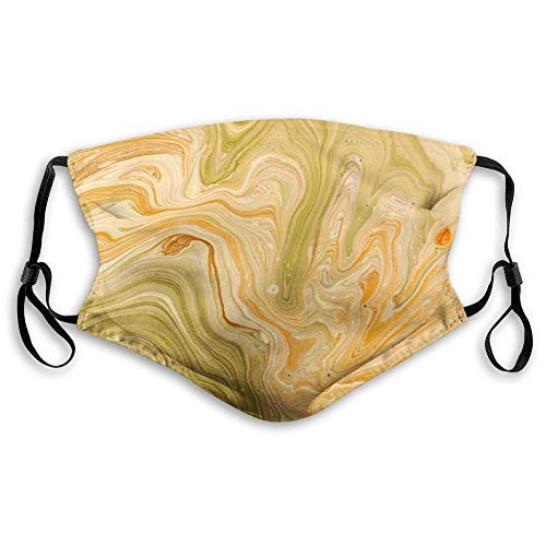Comfortable Printed mask-Marble- Antique Ottoman Art Ebru Turkish Marbling Modern Artwork-Orange Olive Green Sand Brown-Windproof Facial decorations for Adults Size?M