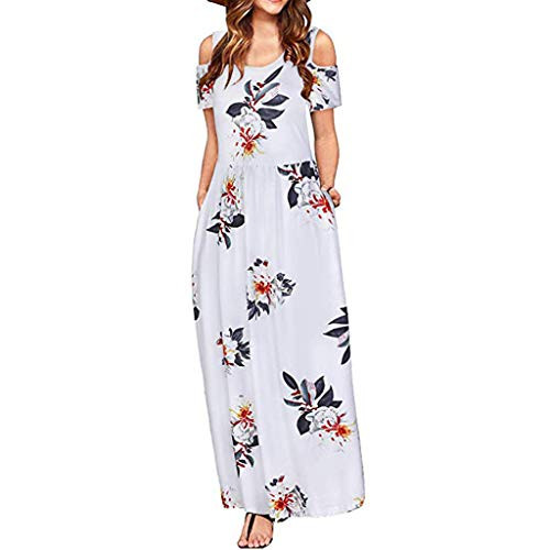 Dresses for Women Summer Cold Shoulder Floral Printed Elegant Maxi Long Dress Pocket Dress Casual Sunderess White Dresses for Women Summer Cold Shoulder Floral Printed Elegant Maxi Long Dress Pocket Dress Casual Sunderess White
