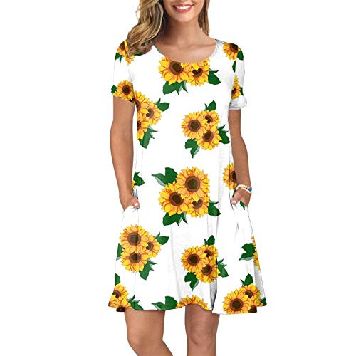 Toeava Women's Summer Sunflower Printed Mini Dress with Pockets Short Sleeve Sundress Short Dress Casual A-Line Dresses Toeava Women's Summer Sunflower Printed Mini Dress with Pockets Short Sleeve Sundress Short Dress Casual A-Line Dresses