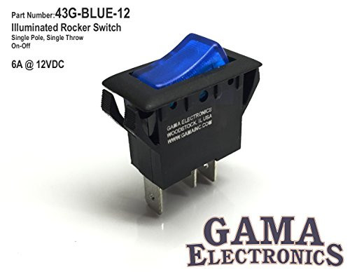 GAMA Electronics Blue Illuminated Off-On Rocker Switch 6AA12VDC