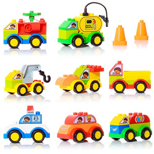 WishaLife 48 PCS Car Building Blocks Set, Trucks, Vehicles Toy Building Bricks, Early Educational Preschool Toy Kids, Toddlers, Boys, Girls Birthday Compatible Duplo
