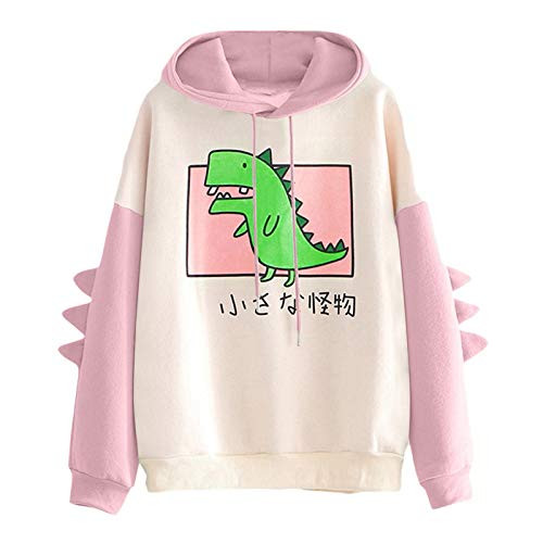 Aniywn Dinosaur Sweatshirt for Womens Cute Hoodies Sweatshirt Patchwork Long Sleeve Pullover Tops for Teen Girls Pink