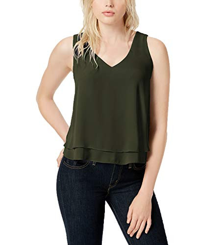 Bar III Womens Ruffle Layered Hem V-Neckline Tank Top -Medium- Native Green-