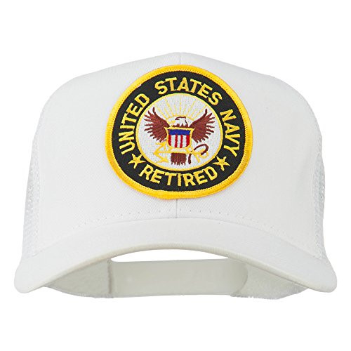 e4Hats.com US Navy Retired Circle Patched Mesh Cap - White OSFM