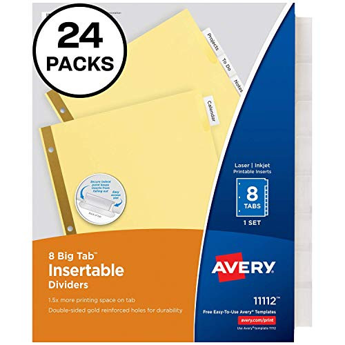Avery 8-Tab Binder Dividers, Insertable Clear Big Tabs, 24 Sets (11115) (Renewed)