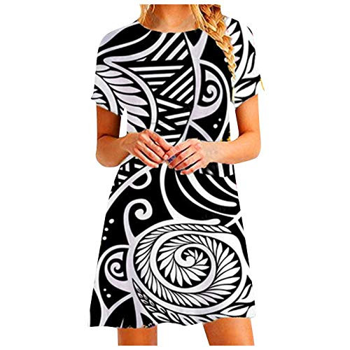 Toeava Women's Summer Short Sleeve Abstraction Printing Short Mini Dress Round Neck Sundress Comfy Casual A-Line Dress Toeava Women's Summer Short Sleeve Abstraction Printing Short Mini Dress Round Neck Sundress Comfy Casual A-Line Dress