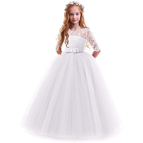 Flower Girls Maxi Dress Bridesmaid Wedding Pageant Party Princess Floral Lace 3/4 Sleeve Long Maxi Tulle Ball Gown White 5-6 Years Flower Girls Maxi Dress Bridesmaid Wedding Pageant Party Princess Floral Lace 3/4 Sleeve Long Maxi Tulle Ball Gown White 5-6 Years