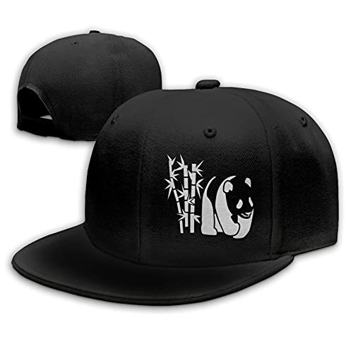Panda Bamboo Flat Bill Hats Snapback Hat Baseball Caps for Men Women Adjustable Black