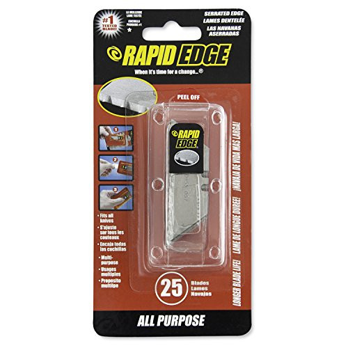 Rapid Tools All-Purpose Rapid Edge Serrated Utility Knife Blades (25 blades) with Built-in Razor Blade Dispenser (1 Pack)