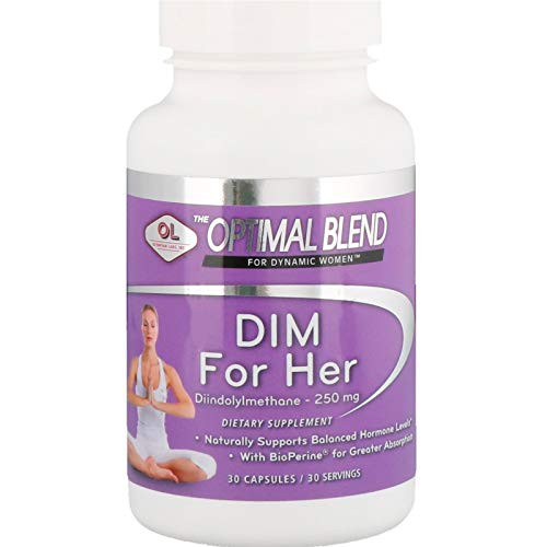Olympian Labs Optimal Blend DIM for Her 250mg | 30 Capsules | Diindolylmethane for Estrogen Balance- Hormone Menopause Relief- Acne Treatment- PCOS- 30 Count