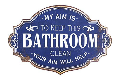 Creative Co-op Distressed Blue My Aim is to Keep Clean Metal Decorative Bathroom Wall Sign,