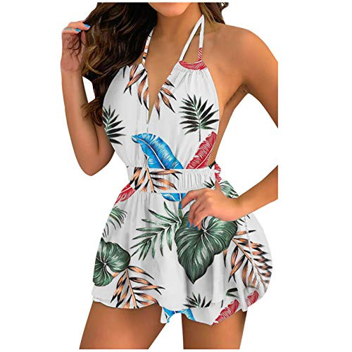 Dress for Women Casual-Fashion Sleeveless Printing Bandage Sling Sexy V-Neck Casual Loose Dress White