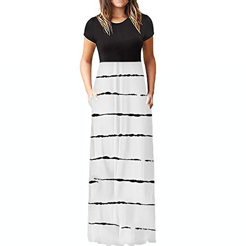 Tavorpt Summer Dresses for Women Maxi Short Sleeve Sexy Striped Tie-dye Casual Sundress Beach Party Split Long Dress White