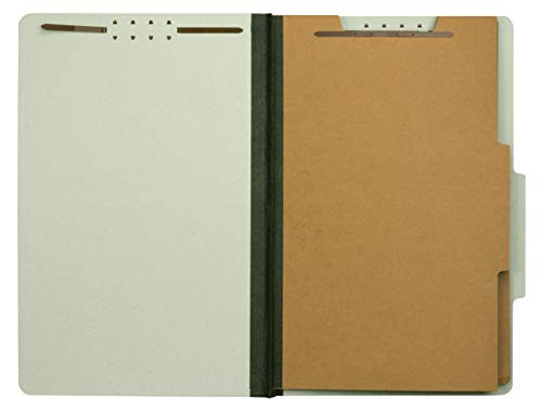 The File King Pressboard Classification Green Partition File Folder | Legal Size - Box of 10 | Two Dividers | Six 2 Durable Fastener Prongs | 2/5 Cut Top Tab | 2 Expansion