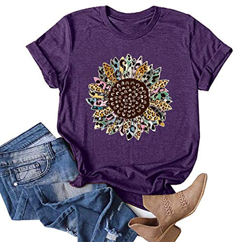 AOKASII Summer Tops for Women- Womens Loose T-Shirts Printing Plus Size Casual O-Neck Blouse Funny Tops Shirts Purple