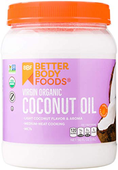 BetterBody Foods Organic Virgin Coconut Oil Cold-Pressed and Unrefined Coconut Oil- Medium Temperature Cooking Oil- Great Alternative To Butter- Light Coconut Flavor and Aroma- 56 Ounce BetterBody Foods Organic Virgin Coconut Oil Cold-Pressed and Unrefined Coconut Oil- Medium Temperature Cooking Oil- Great Alternative To Butter- Light Coconut Flavor and Aroma- 56 Ounce
